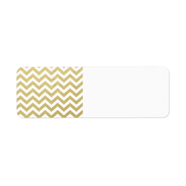 Gold Foil White Chevron Mönster Returadress Etikett (Framsidan)