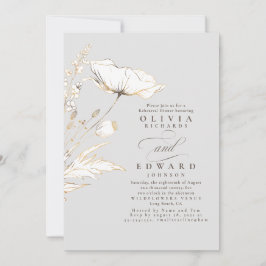 Gold Foil WildblommLight Grått Rehearsal Dinner Inbjudningar