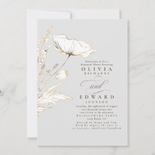 Gold Foil WildblommLight Grått Rehearsal Dinner Inbjudningar