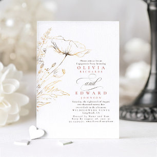 Gold Foil Wildblommy Dusty Rosa Förlovningsfest Inbjudningar