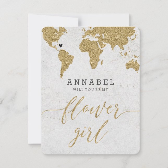 Gold Foil World Map, blir du min ungflicka Inbjudningar (Framsida)