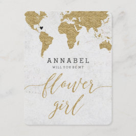 Gold Foil World Map, blir du min ungflicka Inbjudningar