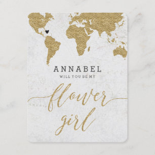 Gold Foil World Map, blir du min ungflicka Inbjudningar