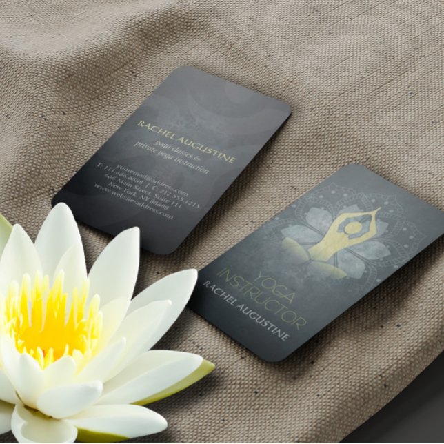 Gold Foil Yoga Meditation Pose & Mandala Blommigt  Visitkort (Skapare uppladdad)