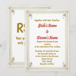 Gold Frame Pearl Floral Wedding Invitation Julkort