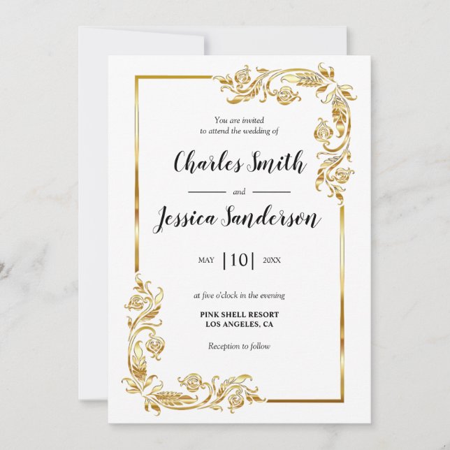 Gold Frame Wedding Invitation Inbjudningar (Framsida)