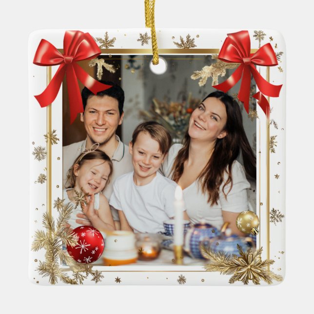 Gold Frame with custom Photo Family new year 2026 Julgransprydnad Keramik (Framsida)