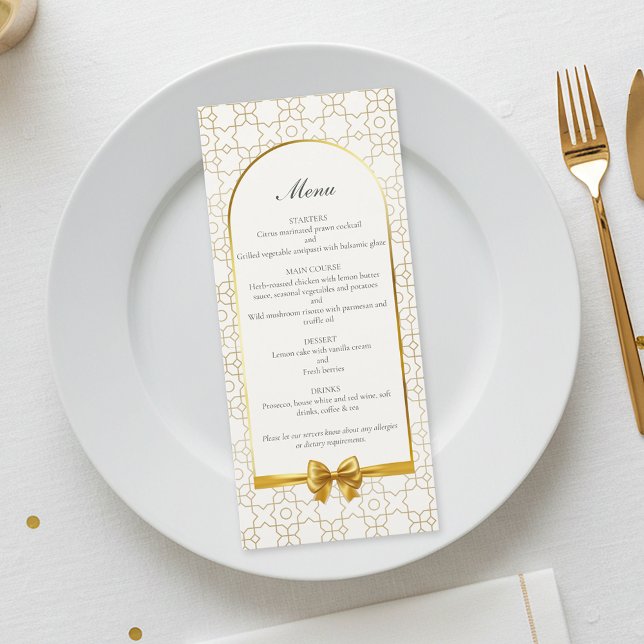 Gold Geometric Arch Art Deco Inspired Wedding Meny (Gold & Ivory Geometric Art Deco Wedding Menu Card)