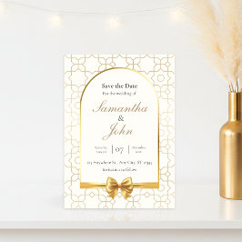 Gold Geometric Arch Photo Save the Date Cards Inbjudningar
