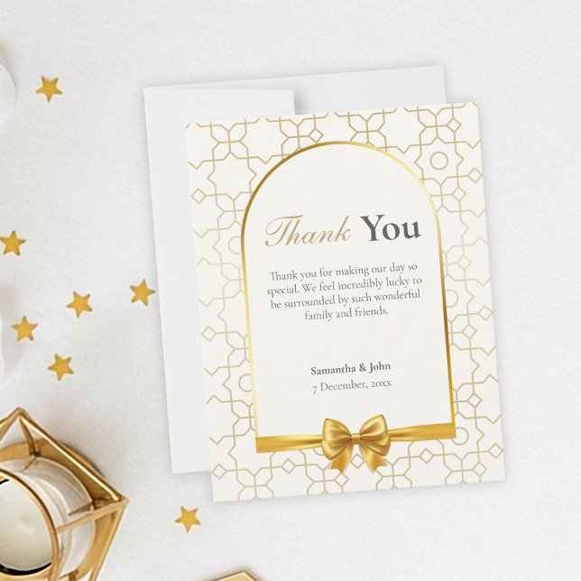 Gold Geometric Arch Photo Wedding Tack Kort (Gold & Ivory Geometric Art Deco Wedding Thank You Card)