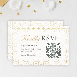 Gold Geometric Arch Wedding RSVP with QR Code OSA Kort