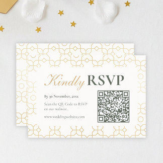 Gold Geometric Arch Wedding RSVP with QR Code OSA Kort