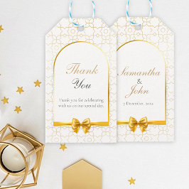 Gold Geometric Bow Wedding Favor Presentetikett