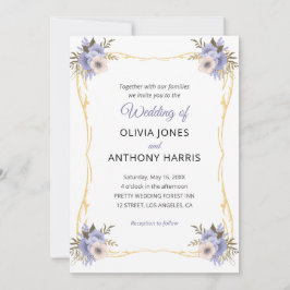 Gold Geometric Rustic Purple Floral Wedding  Inbjudningar