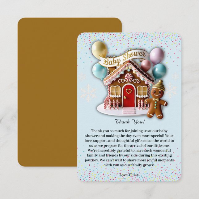 Gold Gingerbread House Baby Shower Tack Kort (Fram/baksida)