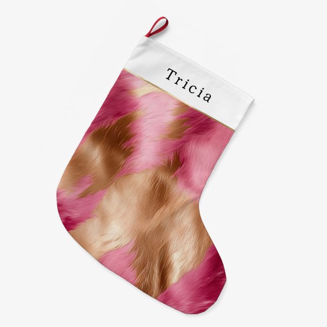 Gold Glam Pink Southwest Cowhide Christmas Stor Julstrumpa (Framsidan (Hängande))