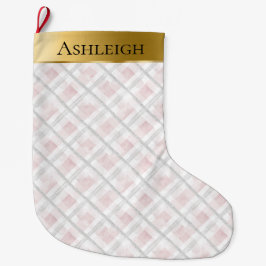 Gold Glam Pink White Heart Stripes Christmas  Stor Julstrumpa