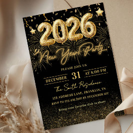 Gold Glitter 2026 New Year Party Invitation Inbjudningar