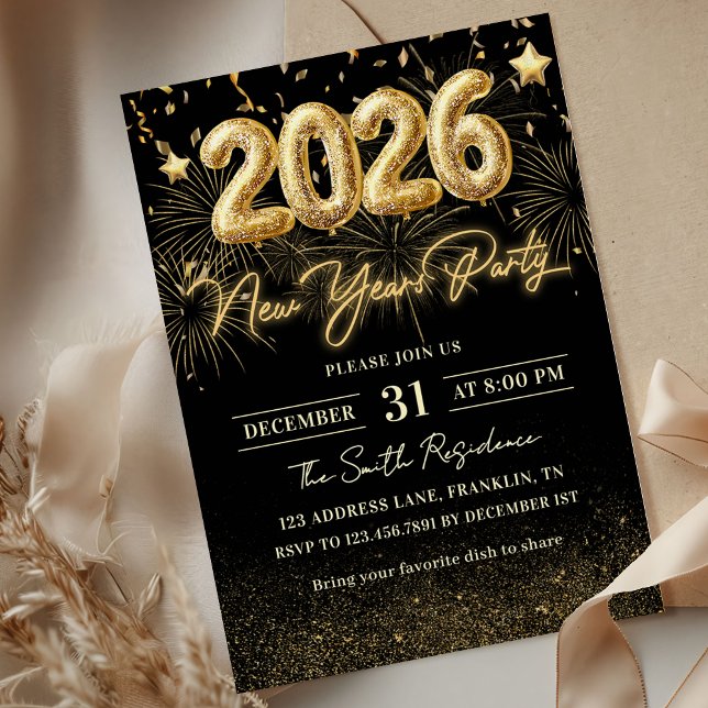 Gold Glitter 2026 New Year Party Invitation Inbjudningar (Skapare uppladdad)