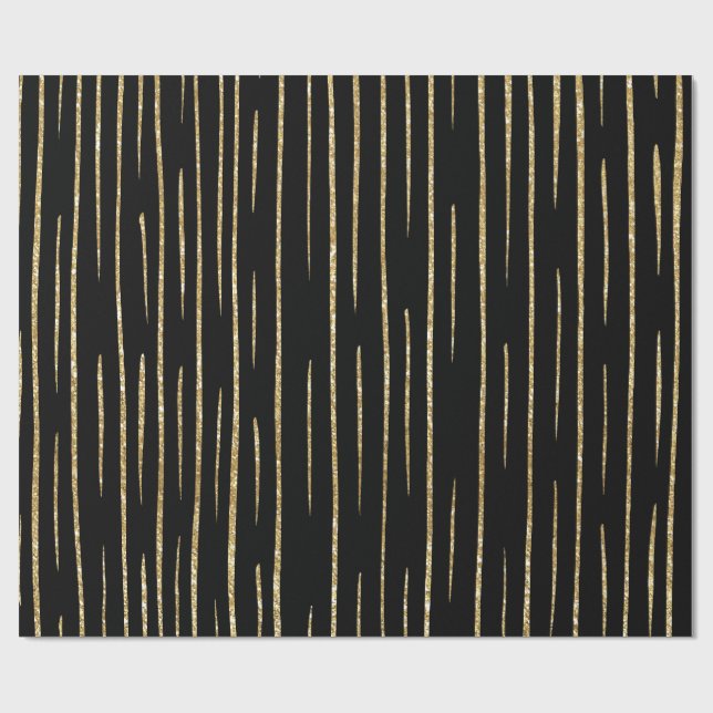 Gold glitter and black stripes birthday  presentpapper (Platt)
