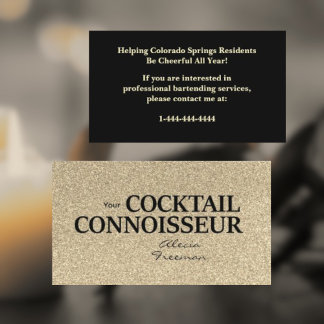 Gold Glitter and Blk Bartender Event Business Card Visitkort