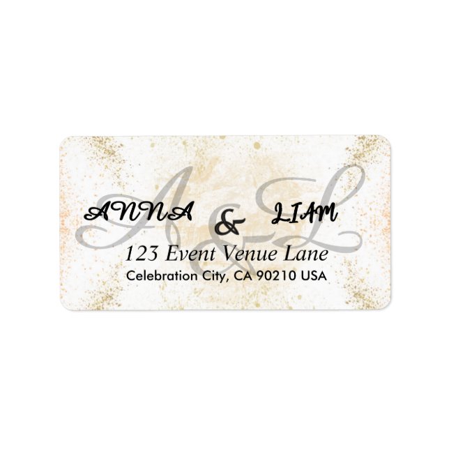 Gold Glitter Calligraphy Wedding Return Adressetikett (Framsidan)