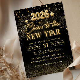 Gold Glitter Cheers to the New Year Invitation Inbjudningar