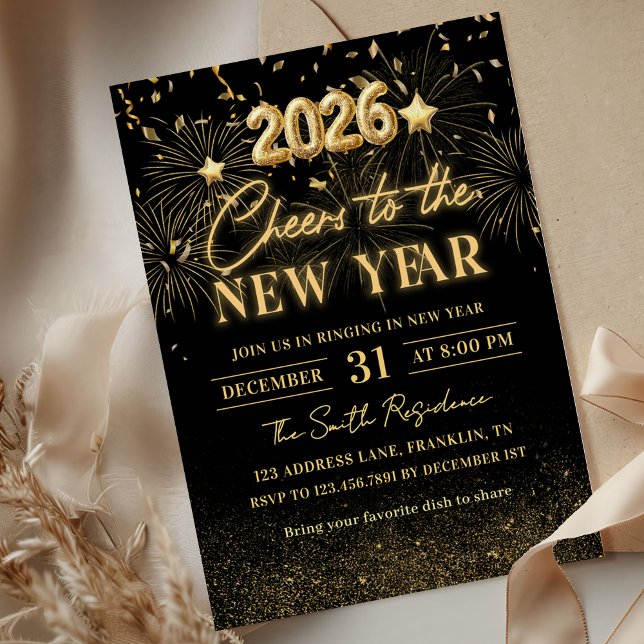 Gold Glitter Cheers to the New Year Invitation Inbjudningar (Skapare uppladdad)