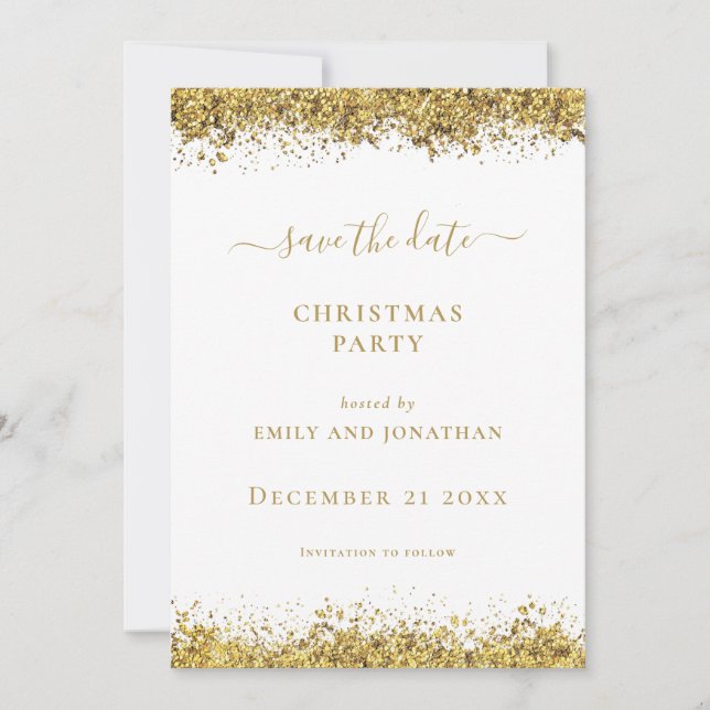 Gold Glitter Christmas Party Save the Date card Inbjudningar (Framsida)
