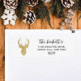 Gold Glitter Deer Head Winter Christmas Holiday Returadress Etikett