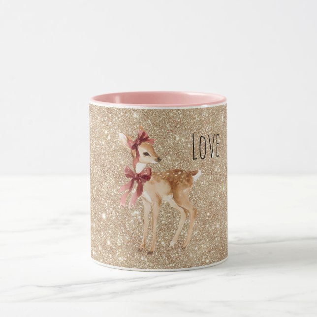 Gold Glitter Deer Red Bows Mugg (Center)