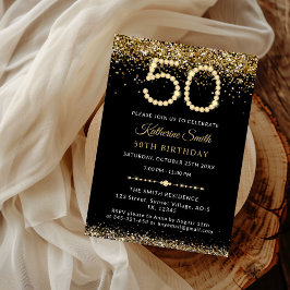 Gold Glitter Diamonds 50th Birthday Invitation Inbjudningar
