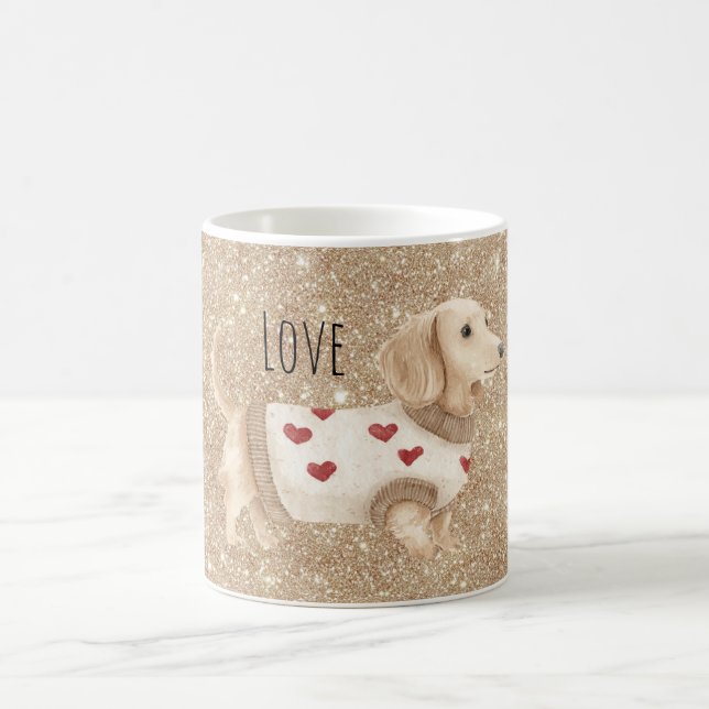 Gold Glitter Dog Hearts Sweater Kaffemugg (Center)
