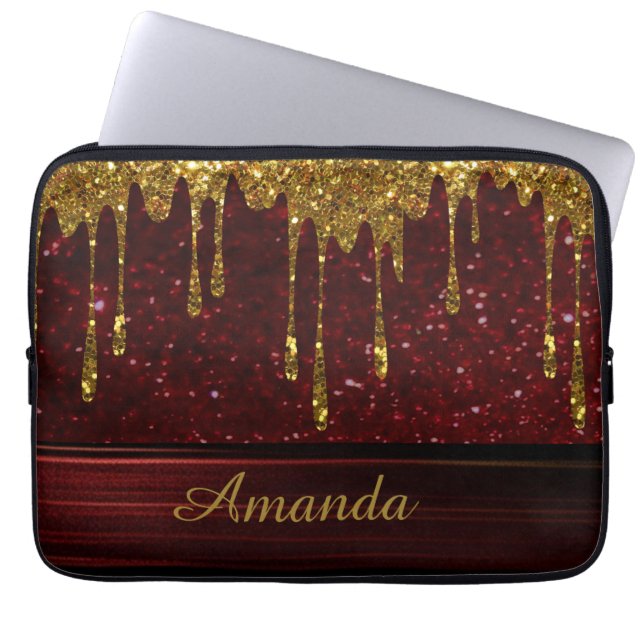 Gold Glitter Drip Red Sparkle Electronics Bag Laptop Fodral (Framsidan)