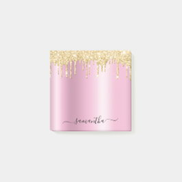 Gold Glitter Drips Pink Shimmer Glam Name Post-it Block