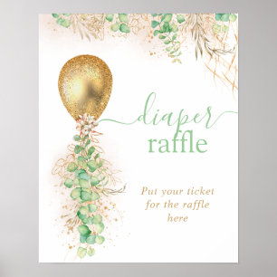 Gold Glitter Eucalyptus Balloon Diaper Raffle Poster