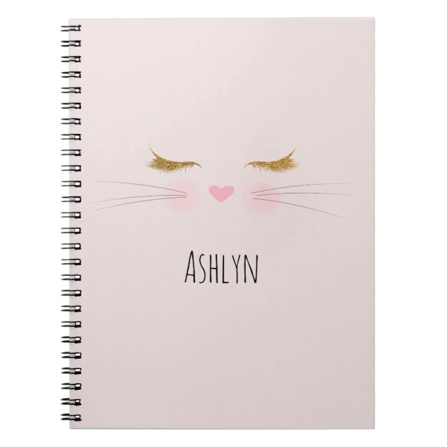 Gold Glitter Eyelashes Pink Nose Kitty Cat Face Anteckningsbok (Framsidan)