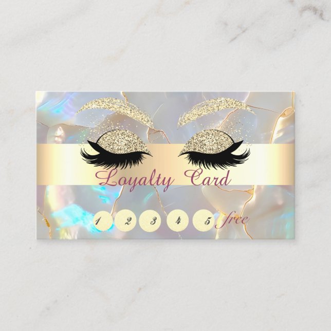 Gold Glitter Faux Lashes Opal Stone Lojalitetskort (Framsida)