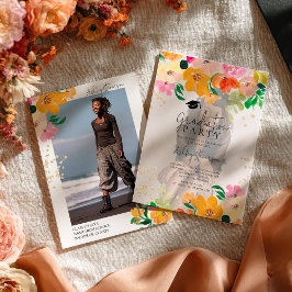 Gold glitter floral photo botanical graduation inbjudningar