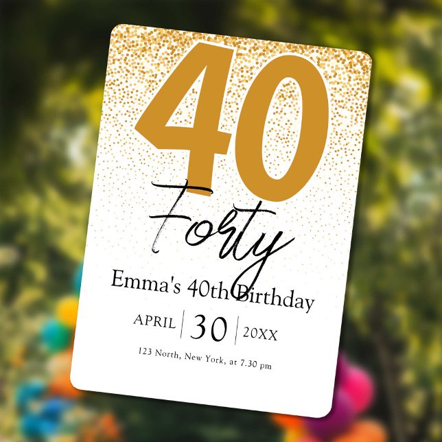 Gold glitter handwritten 40th birthday invitation julkort (Gold glitter handwritten 40th birthday invitation)
