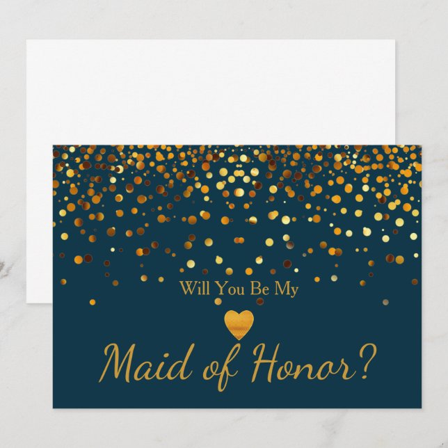 Gold Glitter Heart Faux maid of honor Inbjudningar (Fram/baksida)