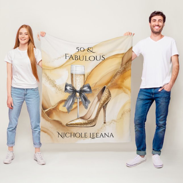 Gold Glitter High Heel 50 & Fabulous Birthday Fleecefilt (På plats)