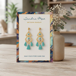 Gold Glitter Marble Earring Jewelry Display Card Visitkort