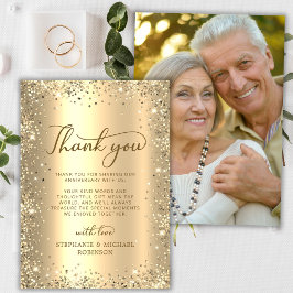 Gold Glitter Metal Photo 50th Wedding Anniversary Tack Kort