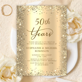Gold Glitter Metallic 50th Wedding Anniversary Inbjudningar