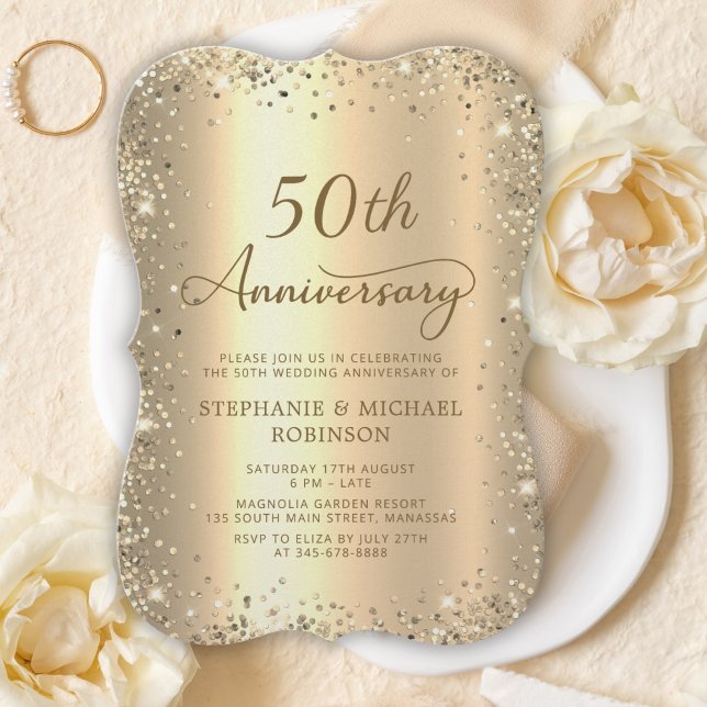 Gold Glitter Metallic 50th Wedding Anniversary Inbjudningar (Skapare uppladdad)