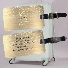 Gold Glitter & Monogram, Black Script Name, Vs 2 Bagagebricka