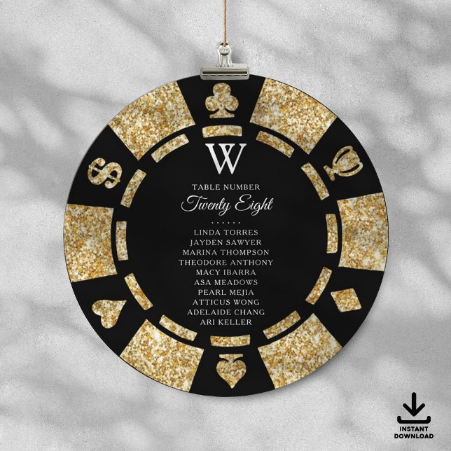 Gold Glitter Monogram Poker Chip Casino Wedding Inbjudningar (Skapare uppladdad)