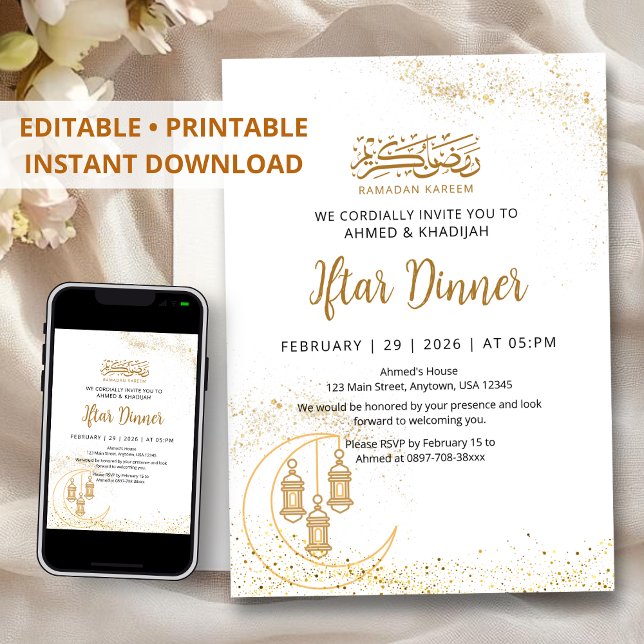 Gold Glitter Moon and Lantern Ramadan Iftar Inbjudningar (Skapare uppladdad)