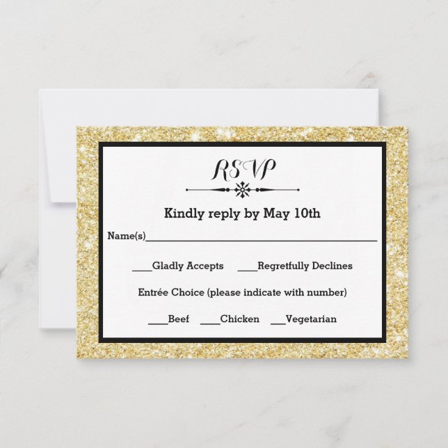 Gold Glitter och Black Frame- RSVP-svarskort OSA Kort (Framsida)